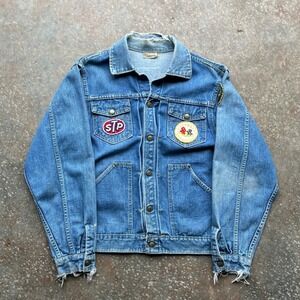 Vintage Big Smith Buckaroo Denim Jacket STP Chevrolet Corvette Patch Distressed